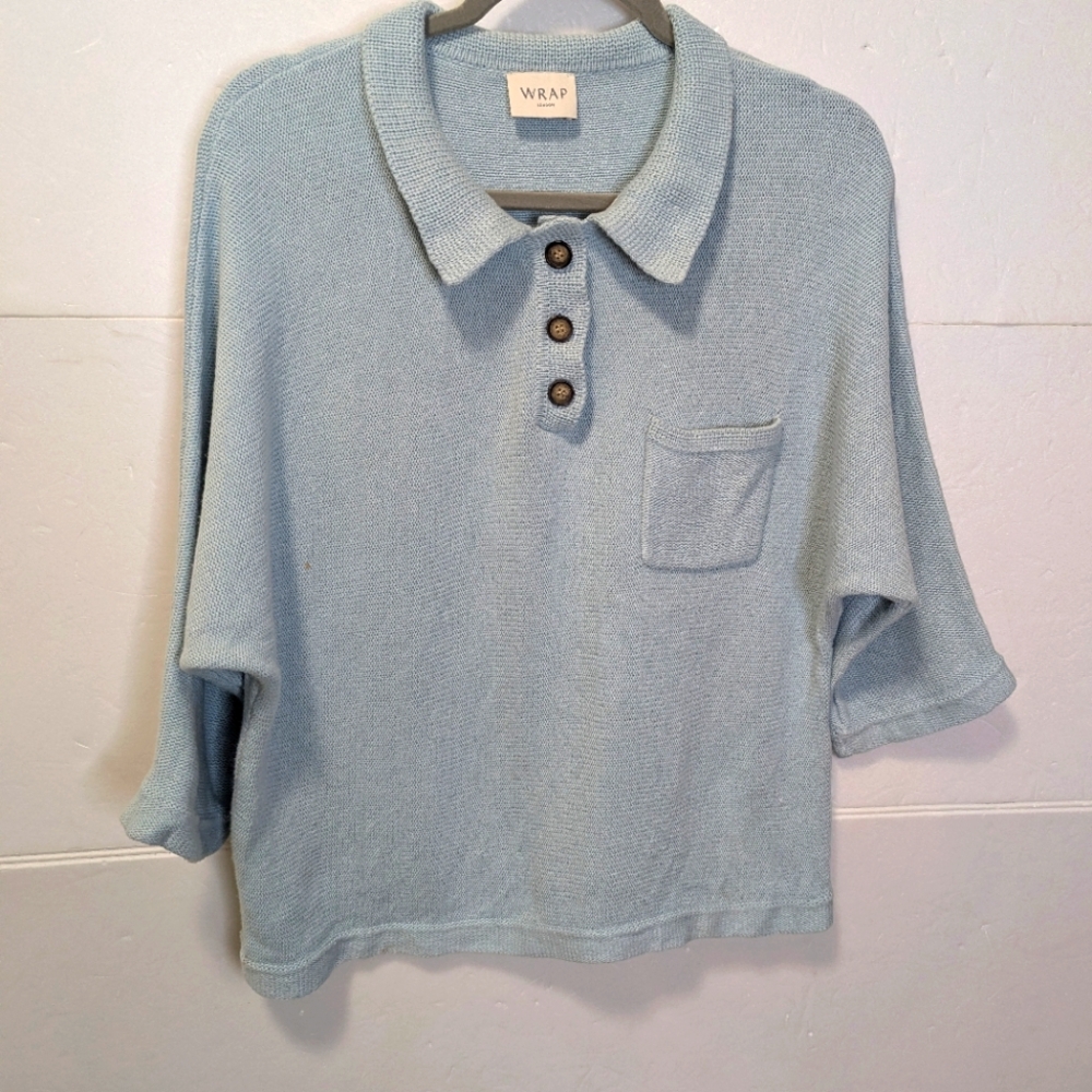Wrap London Light Blue Knit Polo Shirt